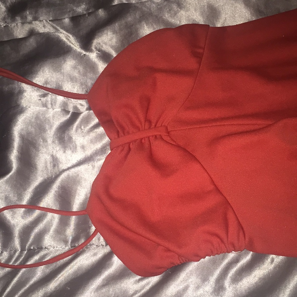 A coral red dress